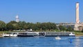 Ships at pier on the Rhine river in Basel, Switzerland Royalty Free Stock Photo