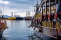 Ships and pleasure yachts are moored at the sea pier Royalty Free Stock Photo