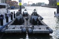 Ships at the police station in Rotterdam of the sea harbor police in the Netherlands.