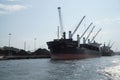 Ships in the port of Gdansk on the river Marwta Wisla. Poland