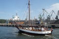 Ships in the port of Gdansk on the river Marwta Wisla. Poland