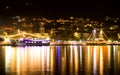 Ships in the port of Makarska at night, popular Croatian resort Royalty Free Stock Photo