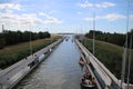 Ships in the Prinses Margrietsluis sluice complex in the town of lemmer to connect Friesland with the IJsselmeer