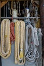 Ships rigging, ropes, fishing nets, rope ladders. Vertical Royalty Free Stock Photo