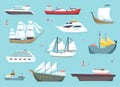 Ships at sea, shipping boats, ocean transport vector icons set Royalty Free Stock Photo