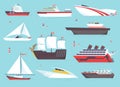 Ships at sea, shipping boats, ocean transport vector icons set Royalty Free Stock Photo