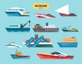 Ships at sea transport, shipping boats in vector Royalty Free Stock Photo