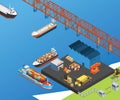Ships in the Sea traveling across water to deliver the transported goods isometric artwork