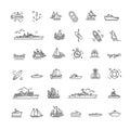 Ships - set of modern vector plain line design icons and pictograms Royalty Free Stock Photo