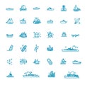 Ships - set of modern vector plain line design icons and pictograms Royalty Free Stock Photo