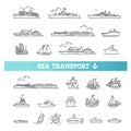 Ships - set of modern vector plain line design icons and pictograms Royalty Free Stock Photo