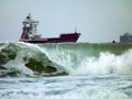 Ships and storm in the port of Ashdod. Israel. Royalty Free Stock Photo