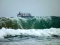 Ships and storm in the port of Ashdod. Israel. Royalty Free Stock Photo