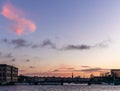 Ships, towers and bridges in the harbor of  Stockholm during a colorful sunrise in winter   - 2 Royalty Free Stock Photo