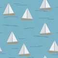 Ships Vector Ornament Pattern Floating on Waves