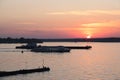 Ships on the Volga at sunset in Samara, August 2021 Royalty Free Stock Photo