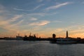 Ships and waterfront sunset in Kronstadt Royalty Free Stock Photo