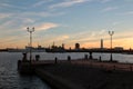 Ships and waterfront sunset in Kronstadt Royalty Free Stock Photo