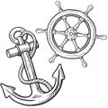 Ships wheel and anchor drawing