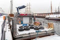 Ships on the winter parking in the Bay of Pipervika in Oslo Royalty Free Stock Photo