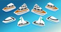 Ships yachts boats isometric icons set vector illustration Royalty Free Stock Photo