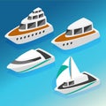 Ships yachts boats isometric icons set vector illustration Royalty Free Stock Photo