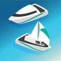 Ships yachts boats isometric icons set vector illustration Royalty Free Stock Photo