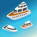 Ships yachts boats isometric icons set vector illustration Royalty Free Stock Photo