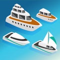 Ships yachts boats isometric icons set vector illustration Royalty Free Stock Photo