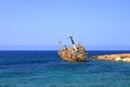 Shipwreck of the abandoned ship Edro III on a rocky coast at Akrotiri Beach in Cyprus Royalty Free Stock Photo