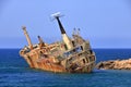 Shipwreck of the abandoned ship Edro III on a rocky coast at Akrotiri Beach in Cyprus Royalty Free Stock Photo