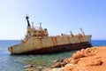 Shipwreck of the abandoned ship Edro III on a rocky coast at Akrotiri Beach in Cyprus Royalty Free Stock Photo