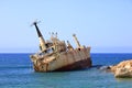 Shipwreck of the abandoned ship Edro III on a rocky coast at Akrotiri Beach in Cyprus Royalty Free Stock Photo