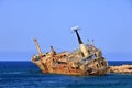 Shipwreck of the abandoned ship Edro III on a rocky coast at Akrotiri Beach in Cyprus Royalty Free Stock Photo