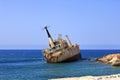 Shipwreck of the abandoned ship Edro III on a rocky coast at Akrotiri Beach in Cyprus Royalty Free Stock Photo