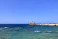Shipwreck of the abandoned ship Edro III on a rocky coast at Akrotiri Beach in Cyprus Royalty Free Stock Photo