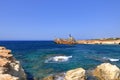 Shipwreck of the abandoned ship Edro III on a rocky coast at Akrotiri Beach in Cyprus Royalty Free Stock Photo