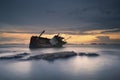 Shipwreck in Angsila Chonburi with sunset Royalty Free Stock Photo