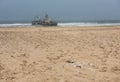 Shipwreck on beach, Skeleton Coast, Namibia Royalty Free Stock Photo