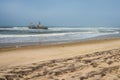 Shipwreck on beach, Skeleton Coast, Namibia Royalty Free Stock Photo