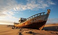 A shipwreck on the beach of the Skeleton Coast of Namibia Royalty Free Stock Photo