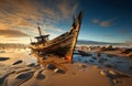 A shipwreck on the beach of the Skeleton Coast of Namibia Royalty Free Stock Photo