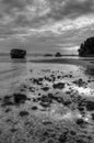 Shipwreck on the beach in South Corfu Greece Europe in black and white.