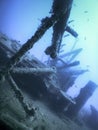 Shipwreck in the Blue Water, Rusty Shipwreck with Growing Corals