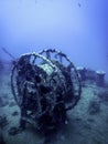 Shipwreck in the Blue Water, Rusty Shipwreck with Growing Corals