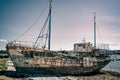 Shipwreck in the boat cemetery of Camaret sur mer, Finistere, Brittany Royalty Free Stock Photo