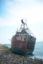 Shipwreck boat landscape along the coast of paracas peru