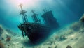 shipwreck on the bottom of the ocean Royalty Free Stock Photo