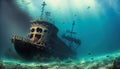 shipwreck on the bottom of the ocean Royalty Free Stock Photo