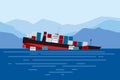 Shipwreck of cargo ship in ocean, vessel going under water and goods containers. Marine transport crash, vector
